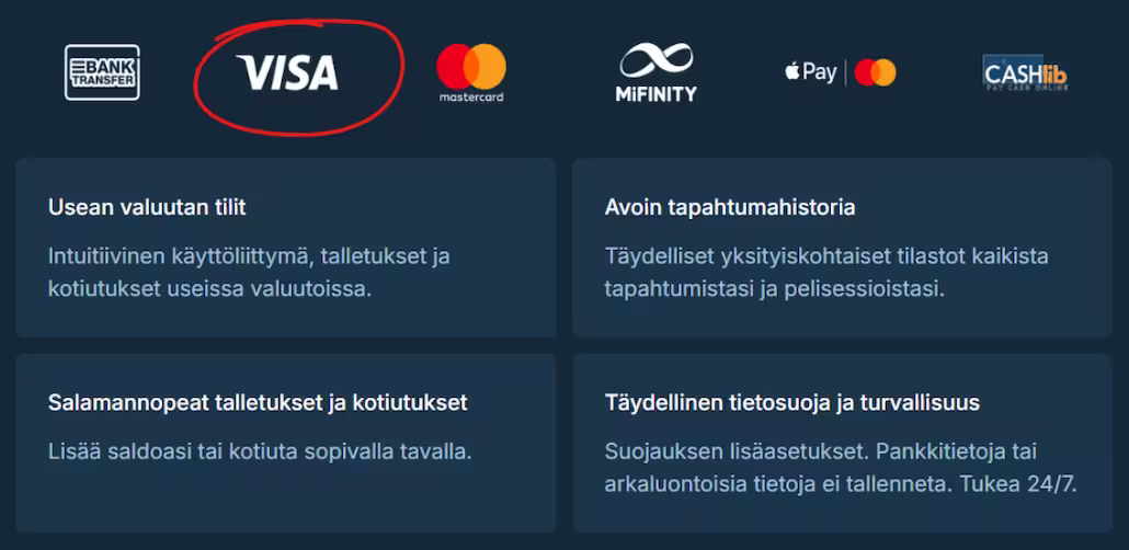 Visa casinon maksutapavaihtoehtona.
